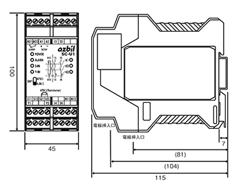 感圧スイッチ セーフティコントローラ SC-U1D1 外形寸法図＜マットスイッチ別売品＞
